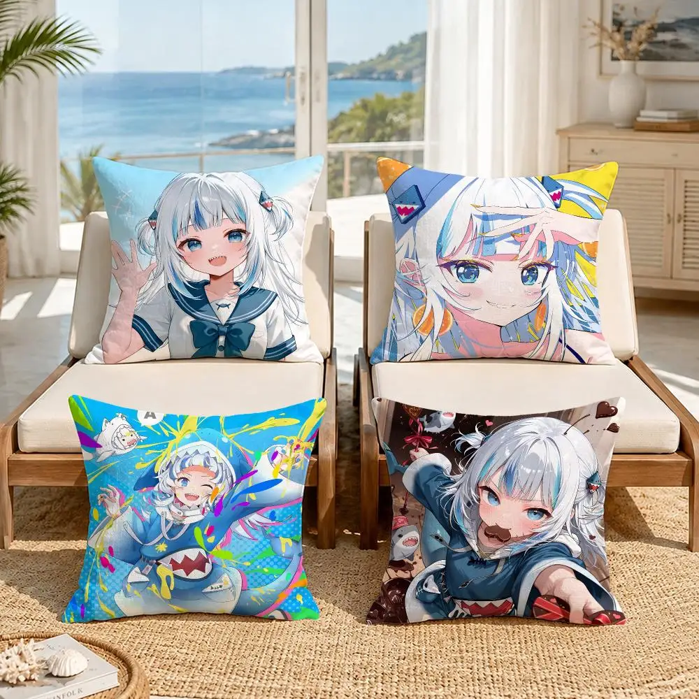 Vtuber Gawr GuraS Cushion Cover Soft Pillow Cover Two‑Side Printing Throw Pillow Case for Sofa Pillowcase Home Decoration