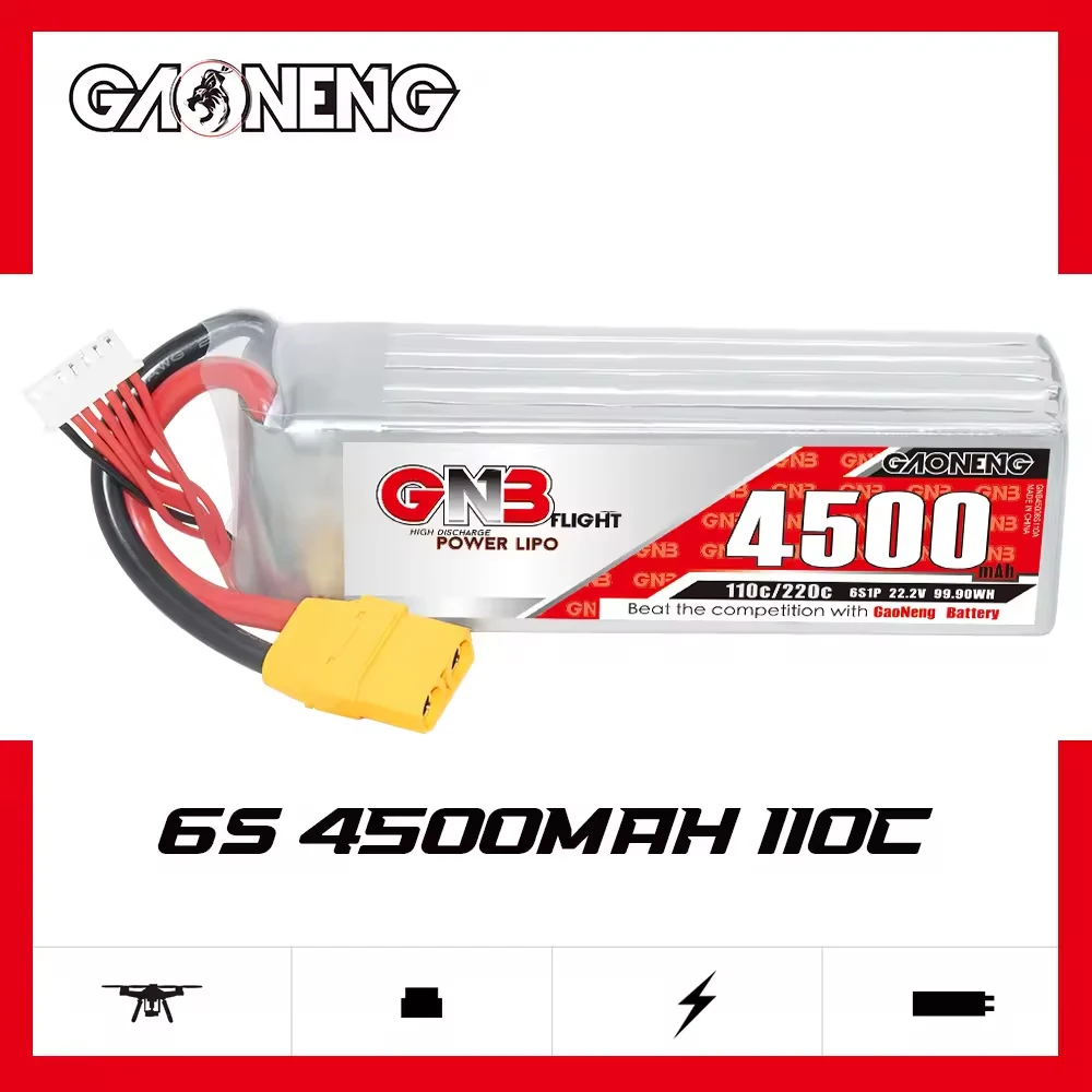 GAONENG GNB 4500mah 6S 22.2V 110C XT90 RC LiPo Battery 600mm to 700mm Helicopters 800mm Warbirds Align 600 T-Rex 600 Helicopter
