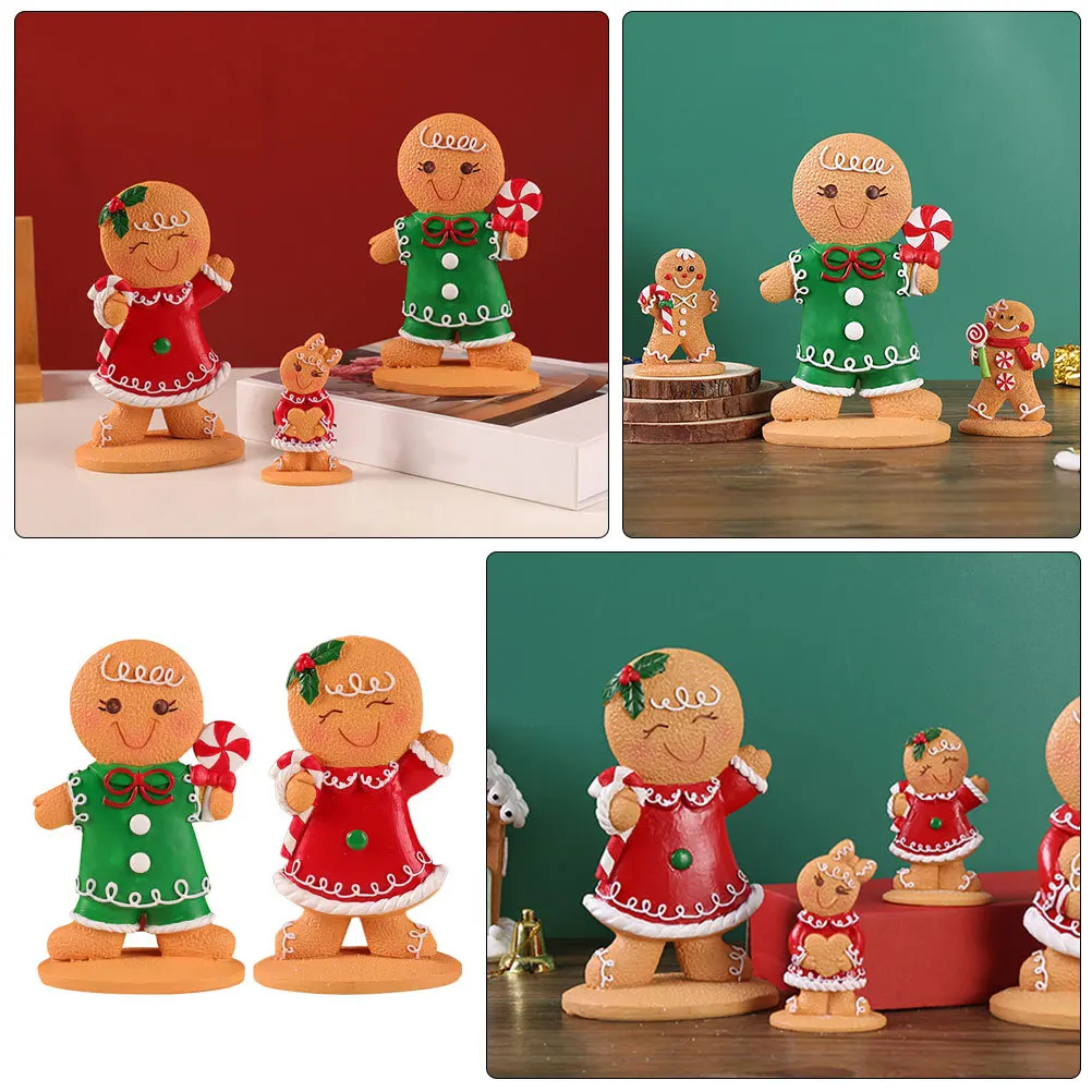 

2pcs Mini Gingerbread Man Ornament Resin Christmas Decoration Table Centerpiece Festive Home Party Decor Xmas Adornment