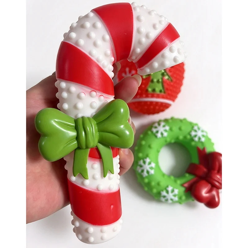 Christmas Dog Squeaky Rugby Ball Toy Vinyl Molar Chew Teething Interactive Pet Gift For Medium Dogs Teeth Cleaning Fun