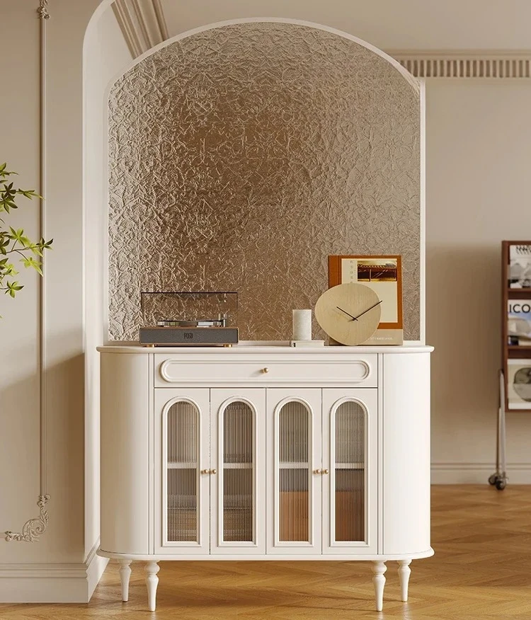 

living room integrated storage, water ripple screen partition cabinet French solid wood retro home entrance cabinet,