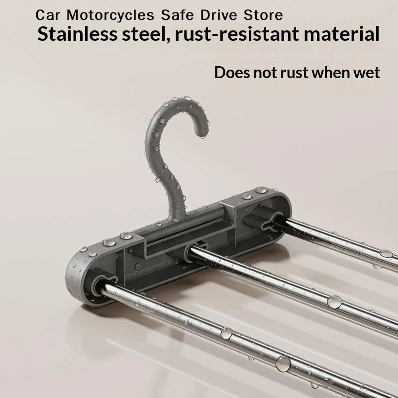 【M】Stainless Steel Sturdy Telescopic Clothes Hanger Foldable Large Capacity For Home Dorm Clothes Towel Storage