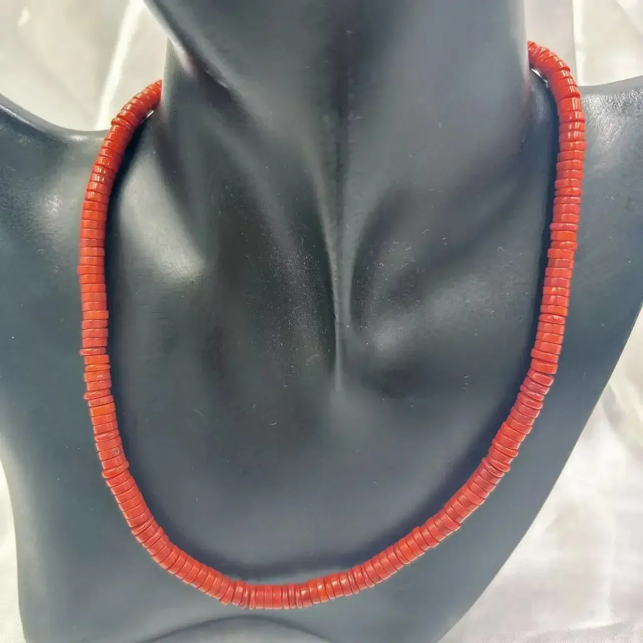 6mm 17inch Orange Red Vintage Flat Round Natural Sea Bamboo Coral Short Collar Necklace