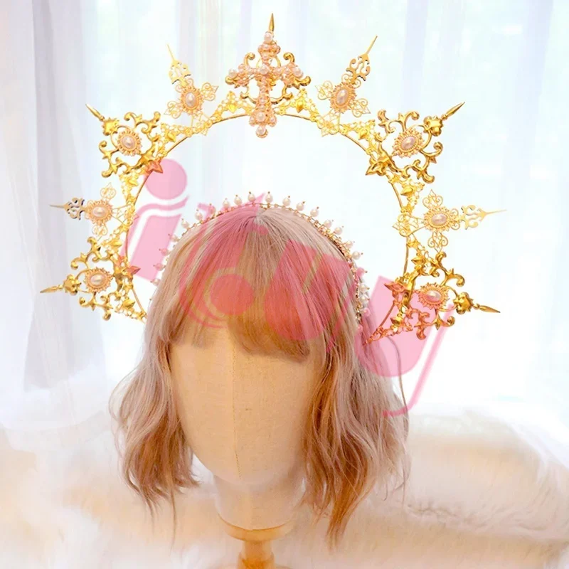 Lolita Gothic KC Halo Crown Headpiece Queen Anna Sun Goddess Halo headband Tiara Baroque Hair Accessories