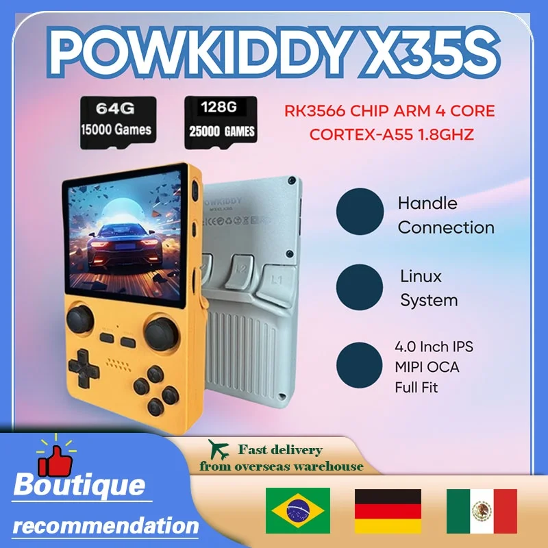 POWKIDDY X35S Handheld Game Console Newly Upgraded MIPI Screen 3.5 Inch IPS 640x480 Retro RK3566 Opendinglinux Hall Joystick New