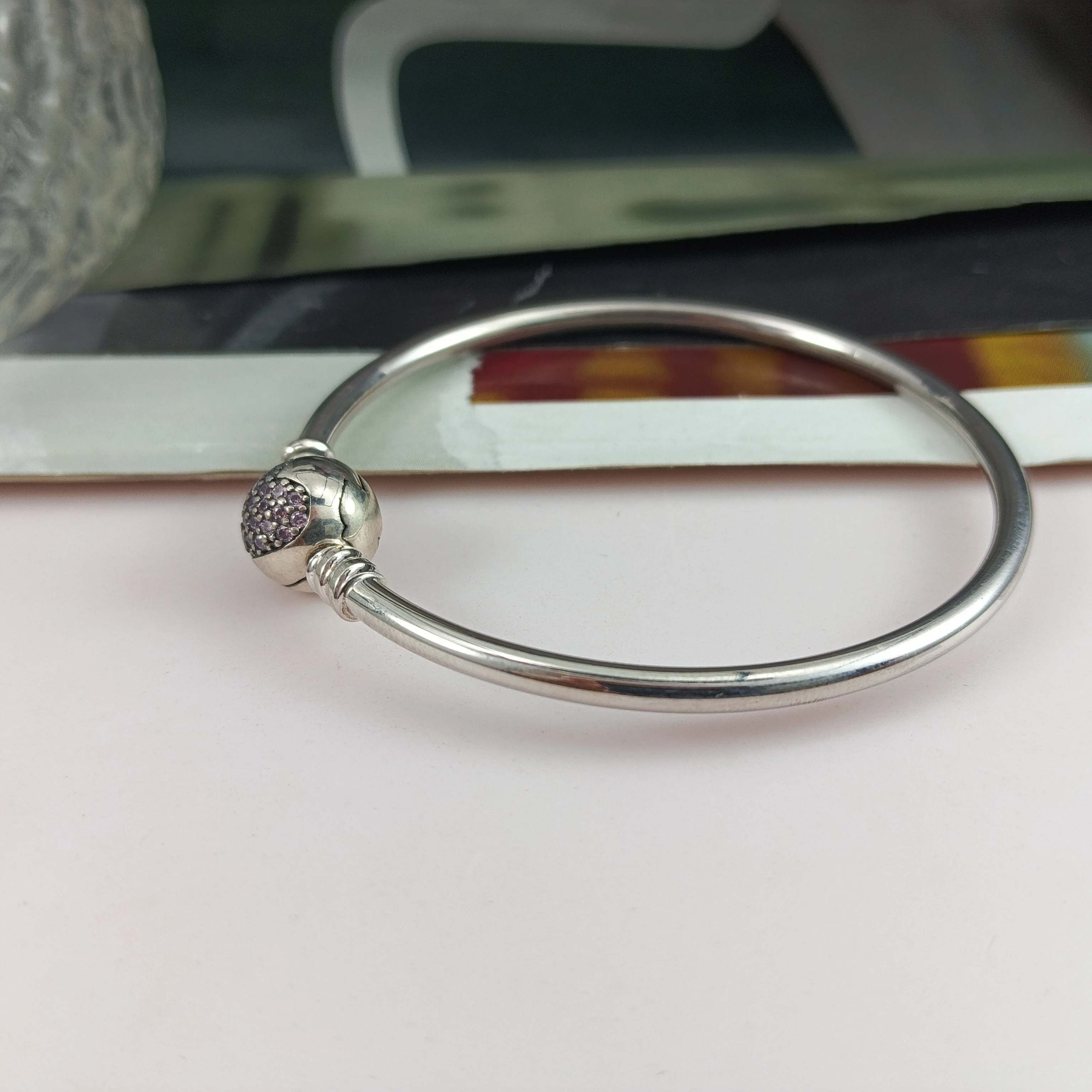 Dainty Pink Zircon Heart Bracelet, 925 Silver Romantic Jewelry for Women  Minimalist Stacking Bracelet Gift