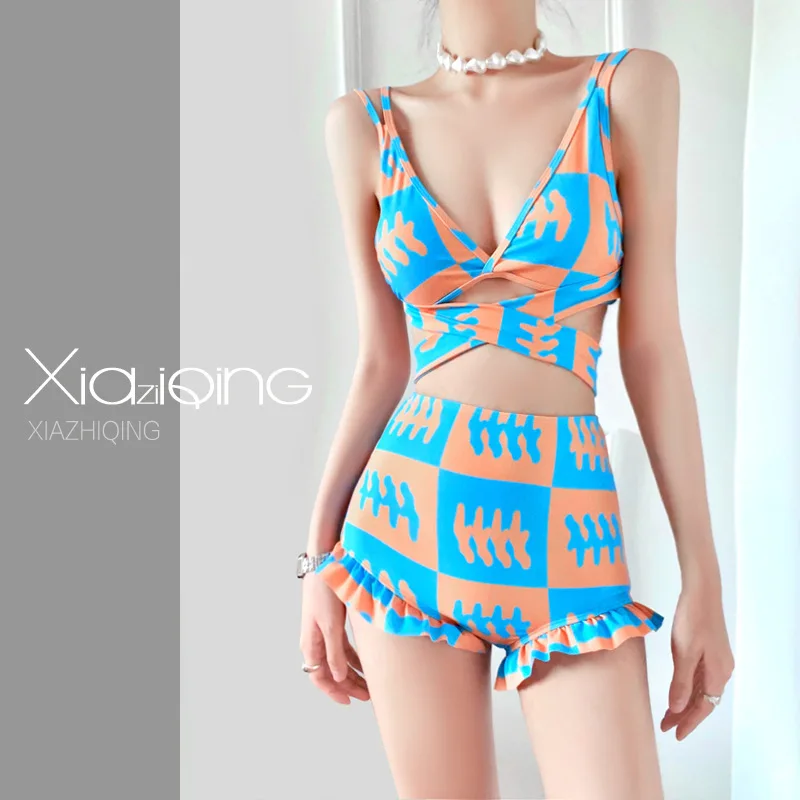 Bikini 2023 New Women Swimsuit Three Pieces Bikinis Set Halter Cover Up Swimwear With Skirts Bathing Suit Female Beach Biquini