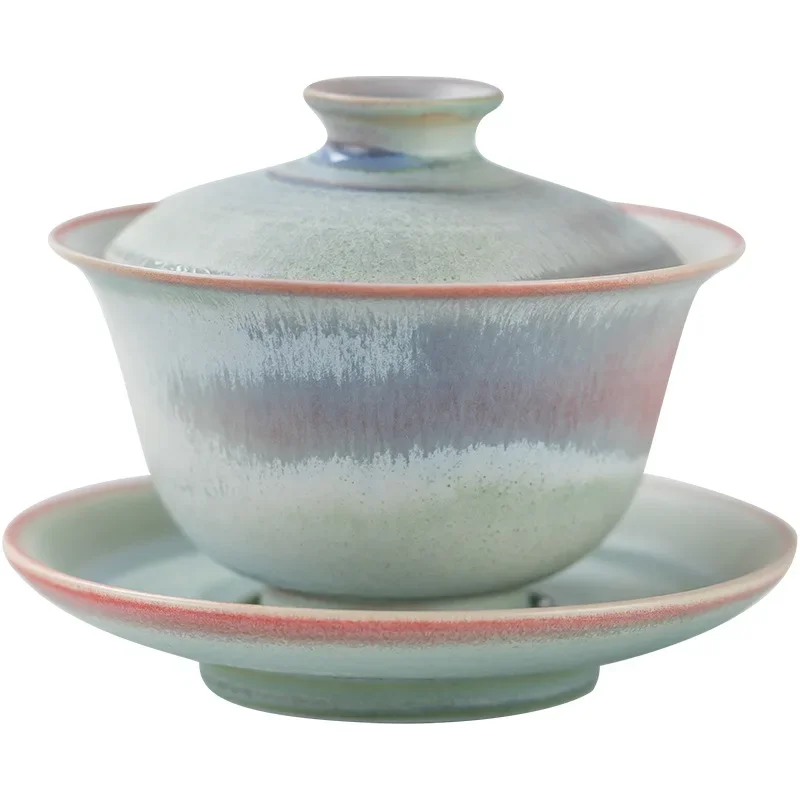 

Ceramic tea set, firewood kiln change cover bowl, household retro cover bowl