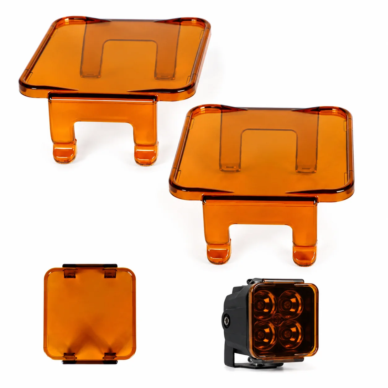 Amber Black LED Cube Light Covers 2PCS 3 Inch Transparent Yellow Bar Covers for Square LED Pods,Work,Off Road,Driving,Fog Lights