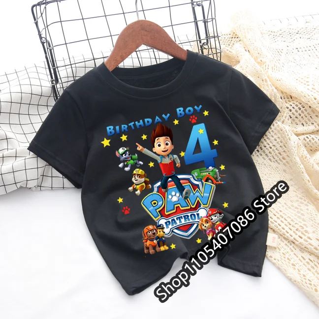Paw Patrol Kawaii T-shirts for Children Cartoon Number Printed Short Sleeved Shirt Boys Summer Fashion T-shirt Birthday Gifts