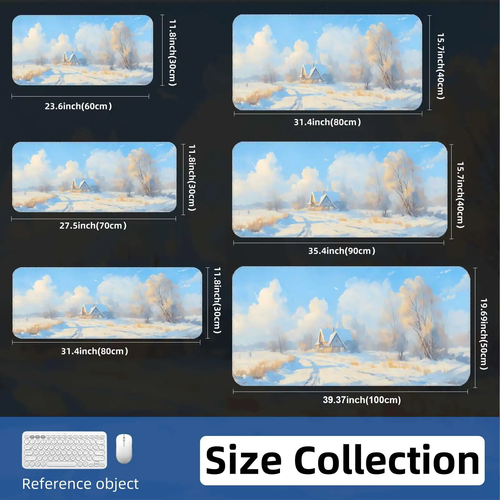 Winter Snowy Cabin Mouse Pad XL Desk Mat Non-Slip Rubber Gaming Mat Spacious Desktop Pad