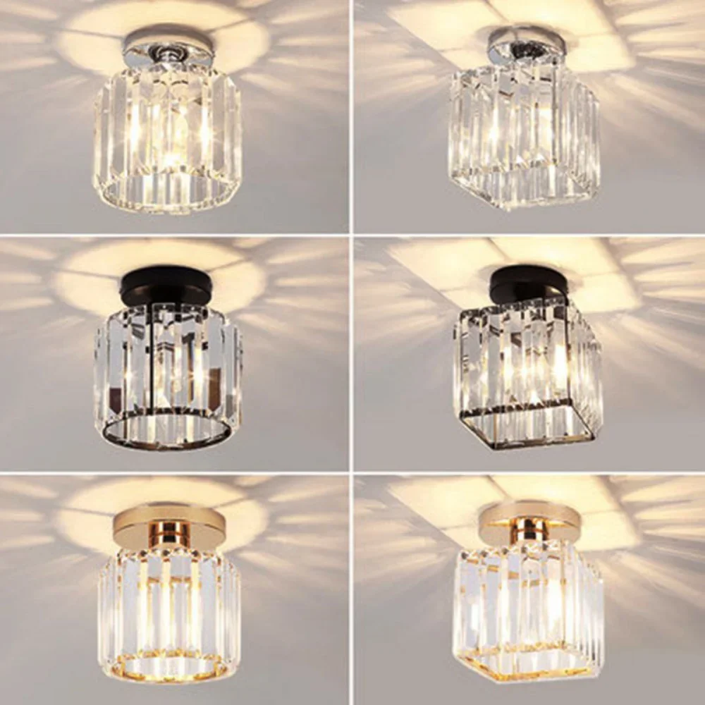 Modern Led E27 Ceiling Lights Crystal Lampshade Balck Gold Chrome Living Room Bedroom Round Square Decorative Ceiling Lamp