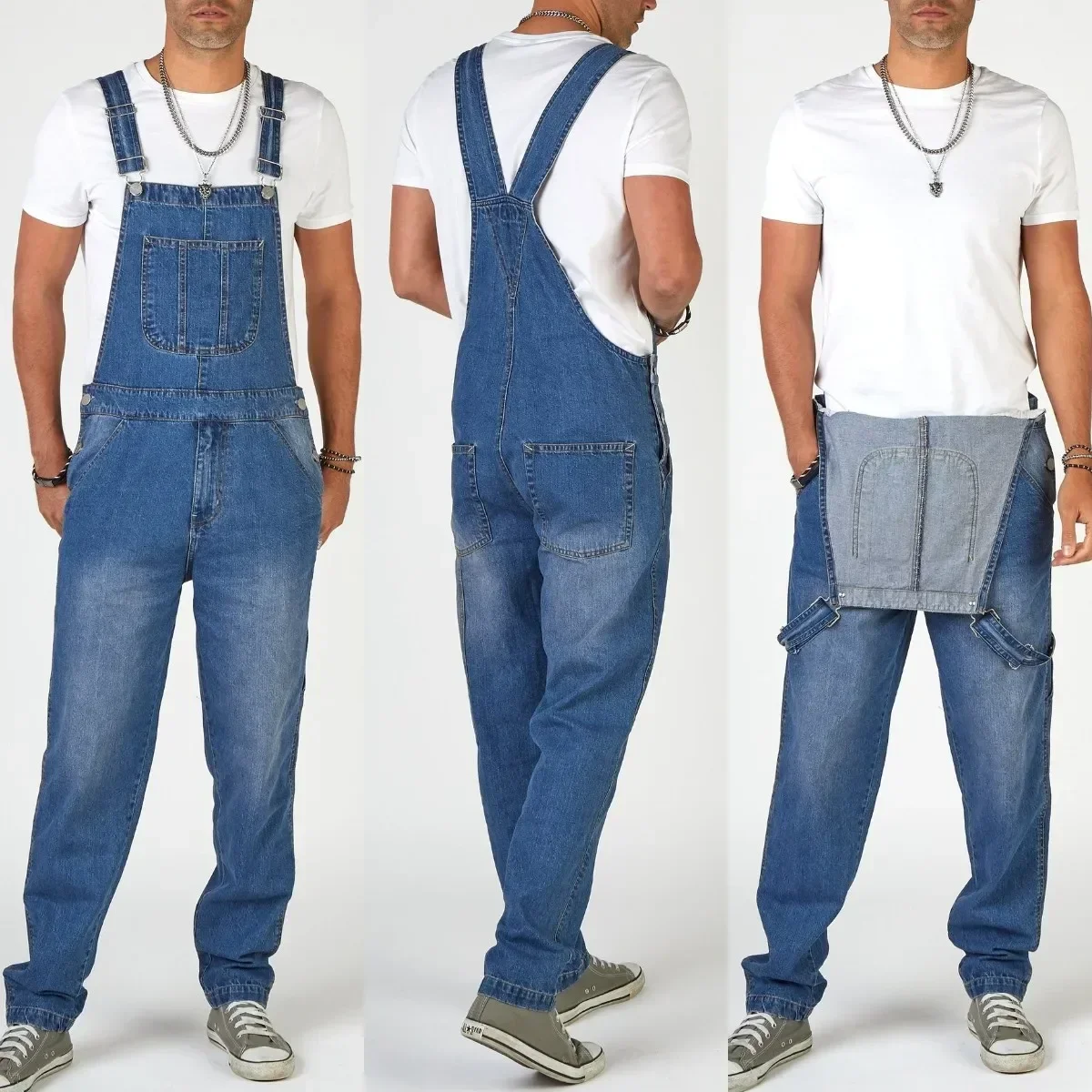 

Men Jeans Denim Overalls Jumpsuits Pencil Pants Solid Washing Mid Waist Cargo Pockets One Piece Casual Ankle Length 2025 Ropmer
