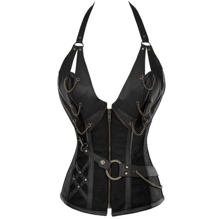 Disfraz de pirata vikingo Medieval para mujer adulta, corsé de caballero gótico, Cosplay de Halloween, chaleco Halter de cuero Steampunk, Cuirass de Metal