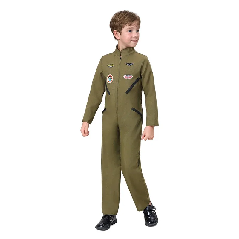 بدلة الطيار التأثيرية للهالوين أزياء الهالوين للأطفال Ace Aviator ملابس العمل زي الطيار الأمريكي لحفلات الكرنفال