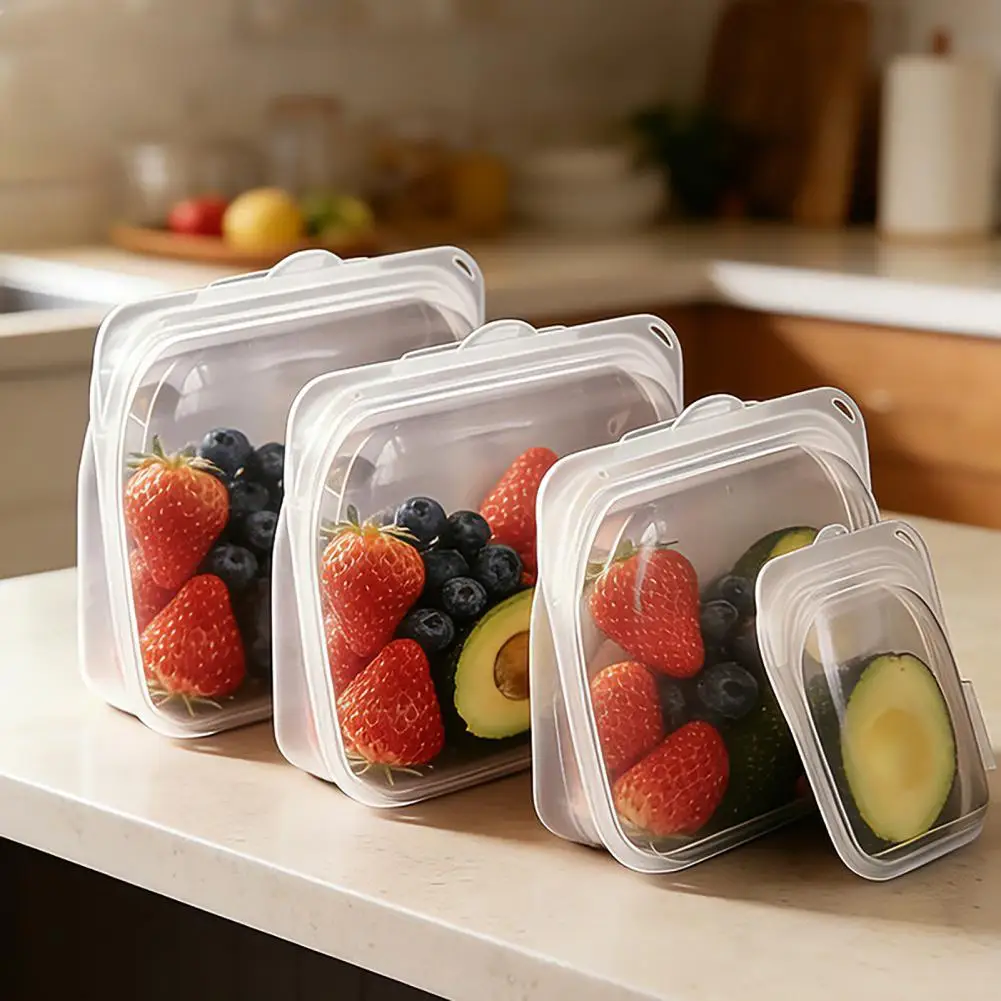 Reusable Food Storage Bags Reusable Silicone Food Storage Bags Leak-proof Upright Freezer Pouches Thick Silicone Bags