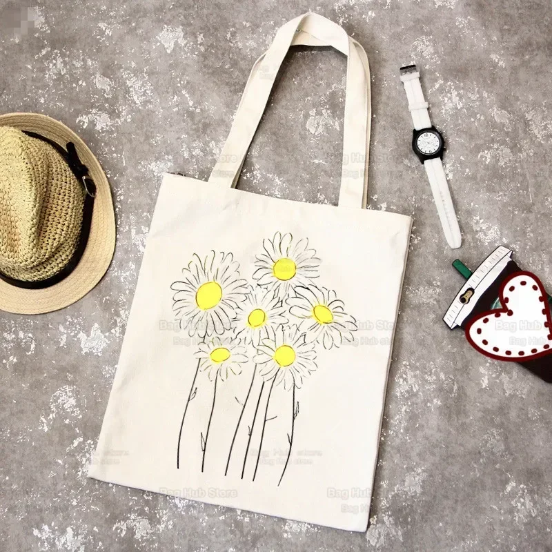 Love Daisy Canvas Shopping Bags Tote Bag Eco Reusable Feeling Daisy Shopper Bag Canvas Shoulder Bag Large Handbag Men Women Bags