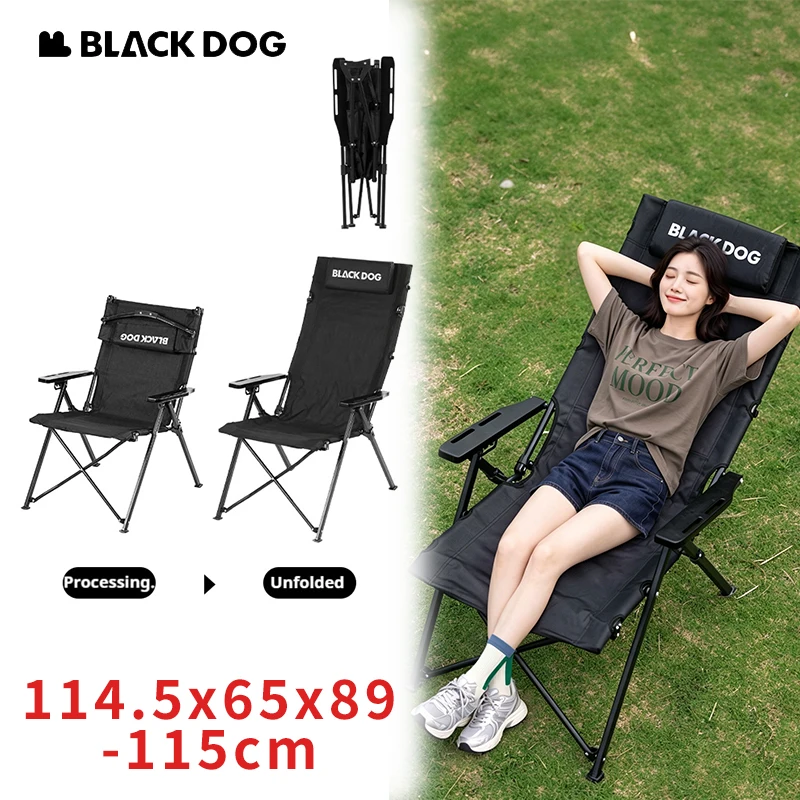 BLACKDOG Foldable High Back Recliner Chair Adjustable Backrest Polyester Aluminum Frame Portable Outdoor Camping Beach Lounge