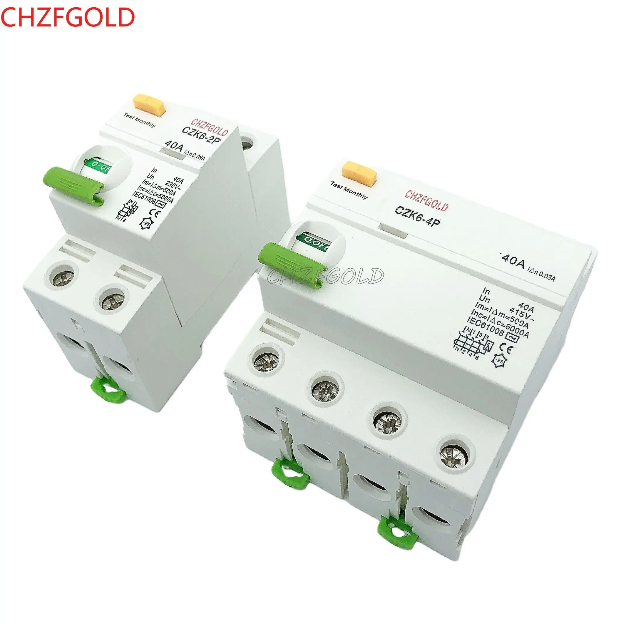 

DC RCCB RCD 4P 63A 30mA 300mA Type B 10KA A and AC CHZFGOLD Din Rail Earth Leakage Current Breaker