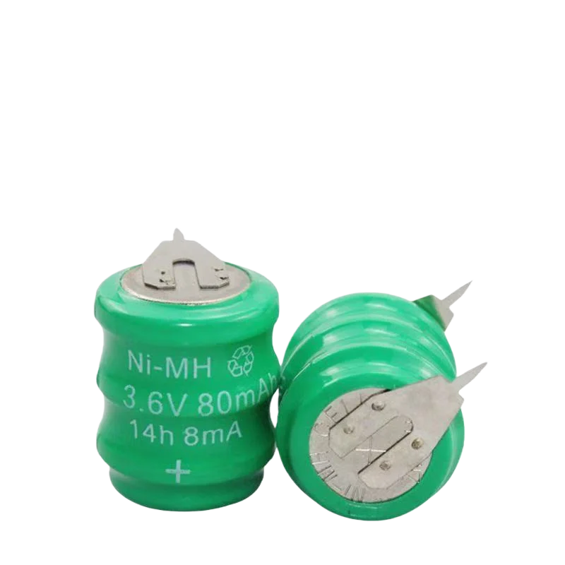 Bateria NiMH, 3.6V, 80mAh, okrągła, ładowalna z pinami, odpowiednia do zegarów, elektroniki, urządzeń z funkcjami pamięci, lamp trawnikowych, itp. — zdjęcie produktu 4