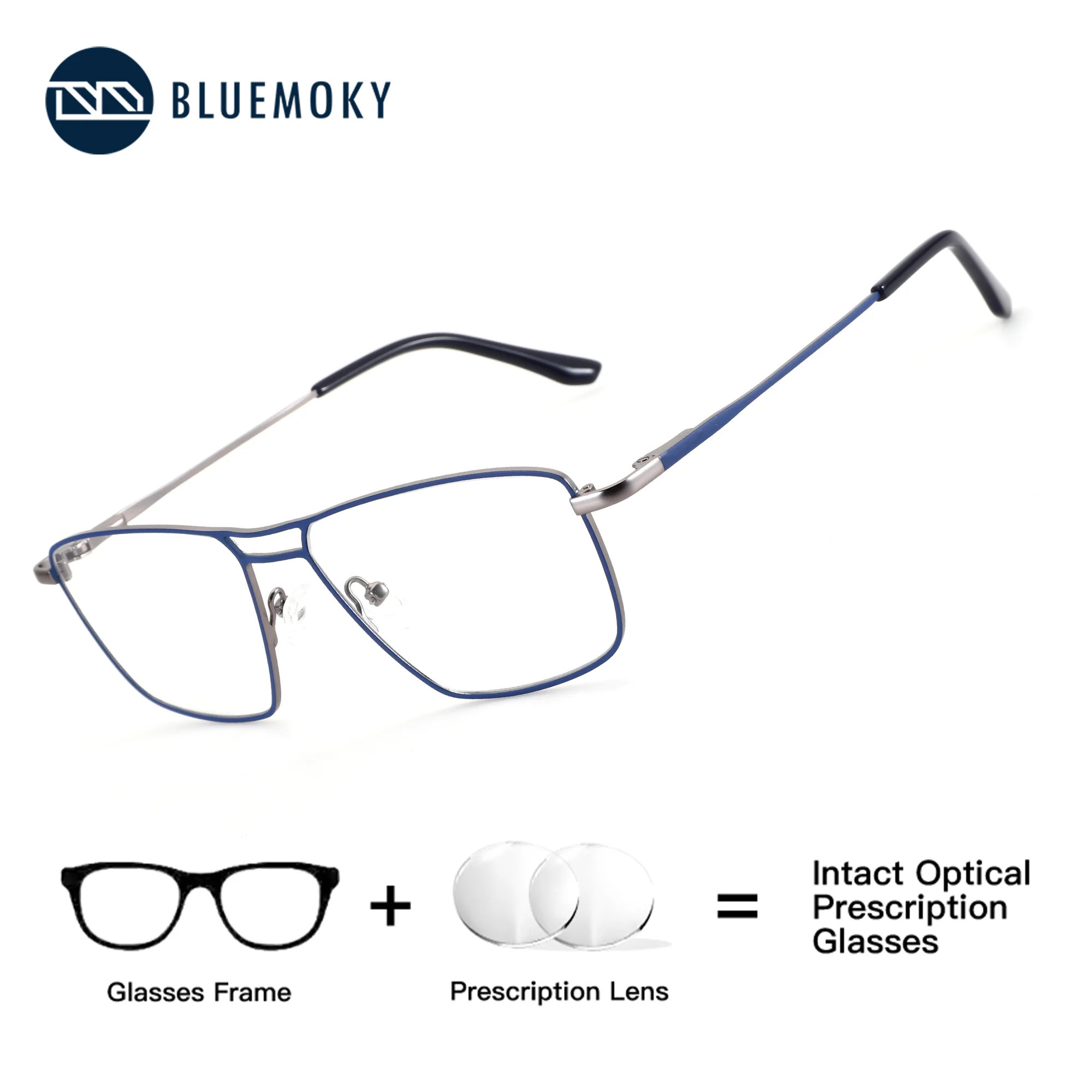 

BLUEMOKY Metal Pilot Custom Prescription Glasses Men Optical Lenses with Recipe Myopia Progressive Photochromic Anti Blue Light