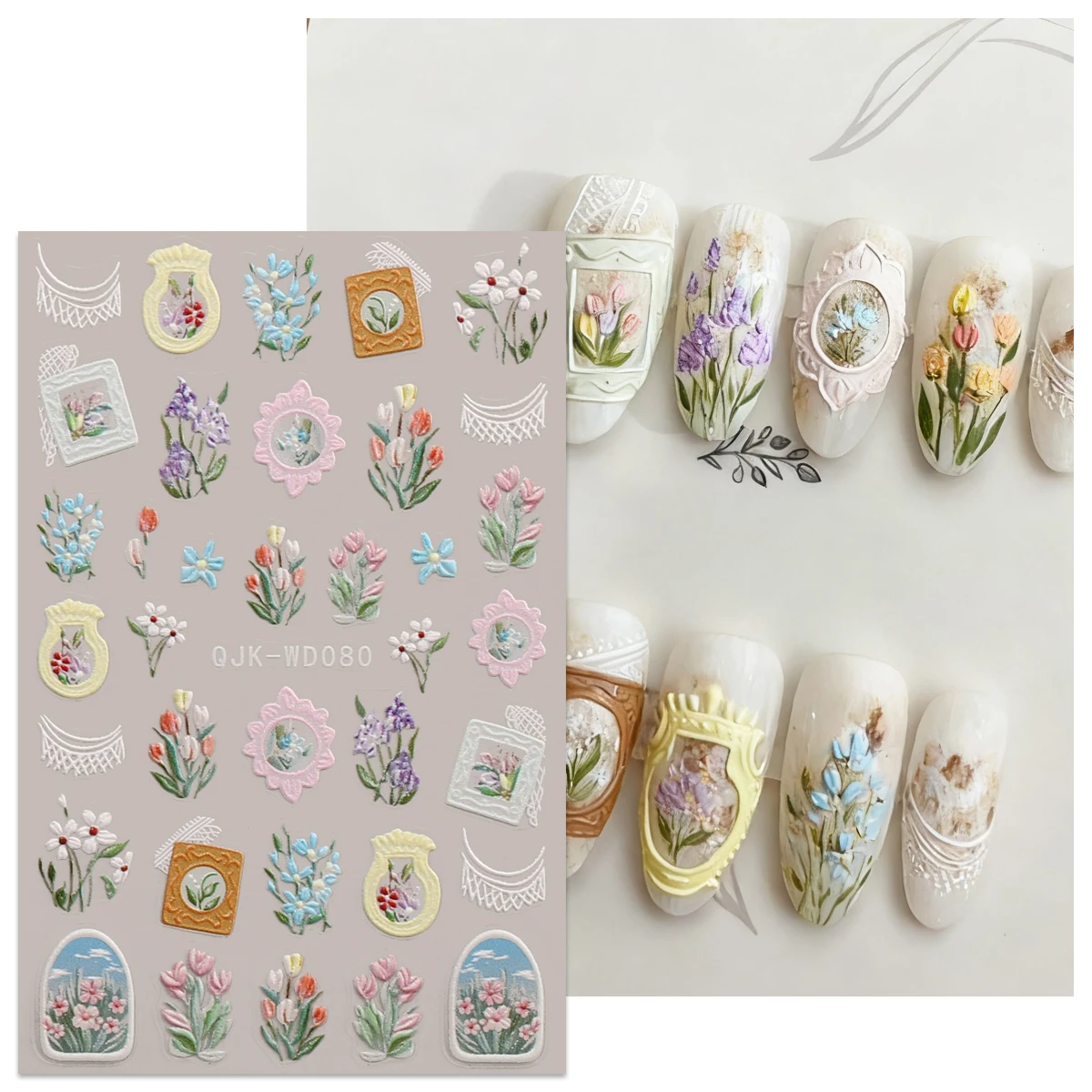 2 قطعة الربيع الرجعية التطريز النمط الرعوي تنقش ملصقات فن الأظافر ، رائعة 5D مسمار ملصقات فنية ، مسمار الديكور ، DIY بها بنفسك ، هدية #4