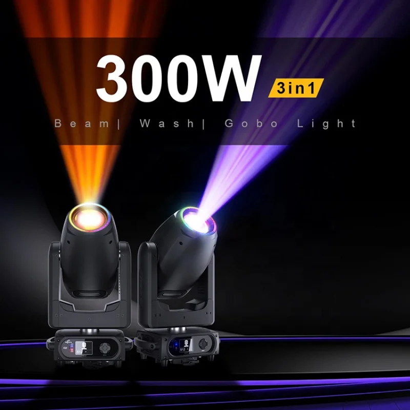 

SHEHDS 300W 3in1 Led Stage Lights Beam Spot Wash Moving Head Light Rainbow Color for Club Bar Wedding Black Frame