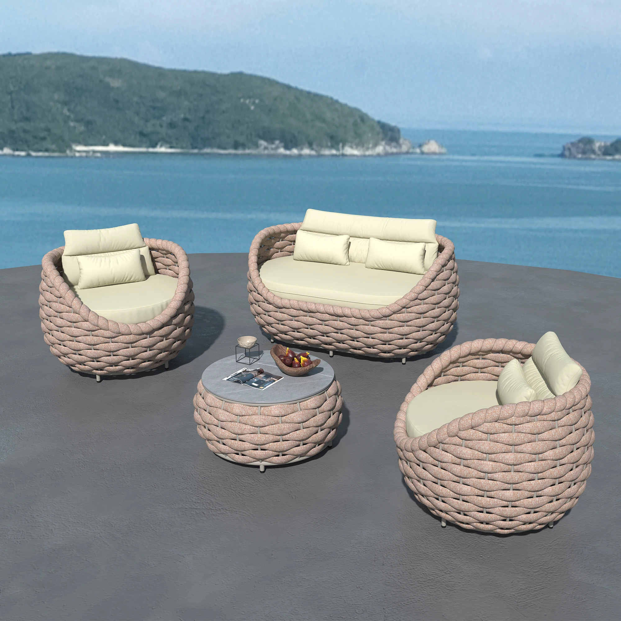 Fulin Fabrikpreis Rattan Aluminium Teak Outdoor Garten Lounge Möbel Rattan Möbel Set