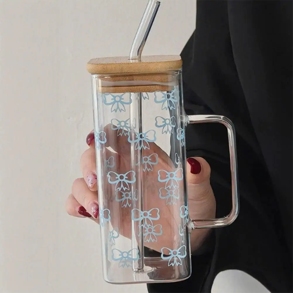 400 مللي ربطة القوس فيونكة كوب بقشة كوب زجاجي لطيف بهلوان ميسون جرة على شكل زجاجة ماء مع الأغطية مقبض ل كوب شرب عصير القهوة المثلجة