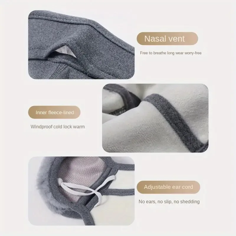 Winter Face Mask Windproof Warm Plush Lined Earmuffs Mask Anti-Cold Thermal Dustproof Women Men Breathable Cycling Earflap Mask