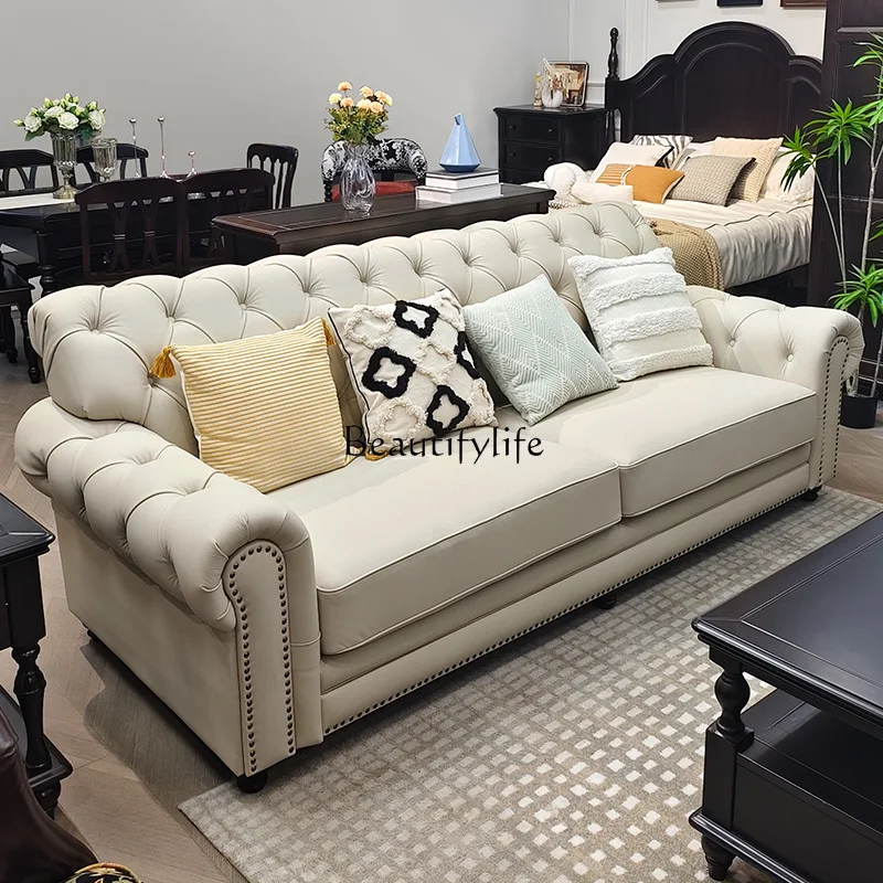 01American country leather sofa combination white small apartment simple first layer cowhide