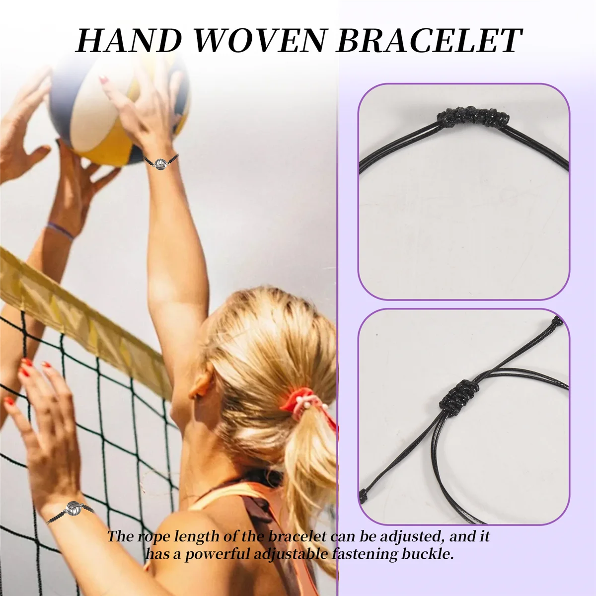 A06K 24 Buah Gelang Bola Voli, Gelang Pesona Bola Voli, Gelang Tali Kepang dengan Dekorasi Liontin Bola Voli