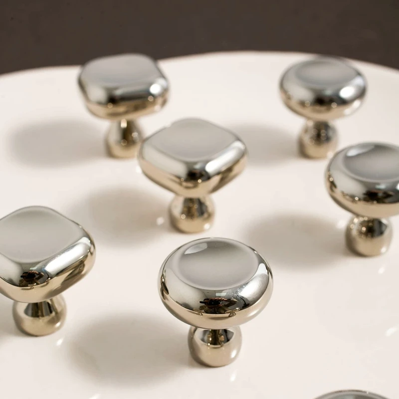 Solid PVD Nickel Silver Brass Handles Square Shape Kitchen Cabinet Pulls Bedroom Wardrobe Drawer Knobs Furniture Handle