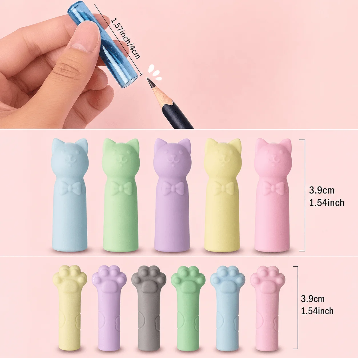 30Pcs Random Color Cat Claw Pencil Protectors, Anti-break 2B Lead Caps, School Office Supplies for Students and Artists