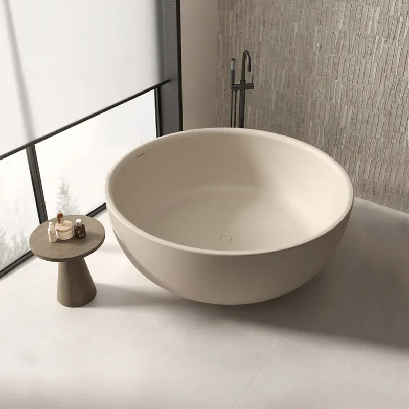 for Round Artificial Stone Bathtub Matte Skin Feeling Milk Coffee Color Bath Tub for Internet Celebrity Hotel Bed and