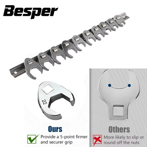 Imagen 2 del producto Juego de llaves de pie de afgano con accionamiento de 10 piezas de 3/8 pulgadas, kit de herramientas de llave de tuerca métrica de 10-22 mm, juego de llaves de extremo abierto