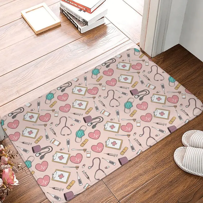 Custom Cartoon Doctors Nurse Doormat Mat Anti-Slip Nursing Medical Pattern Kitchen Bathroom Garden Rug Carpet 40*60cm