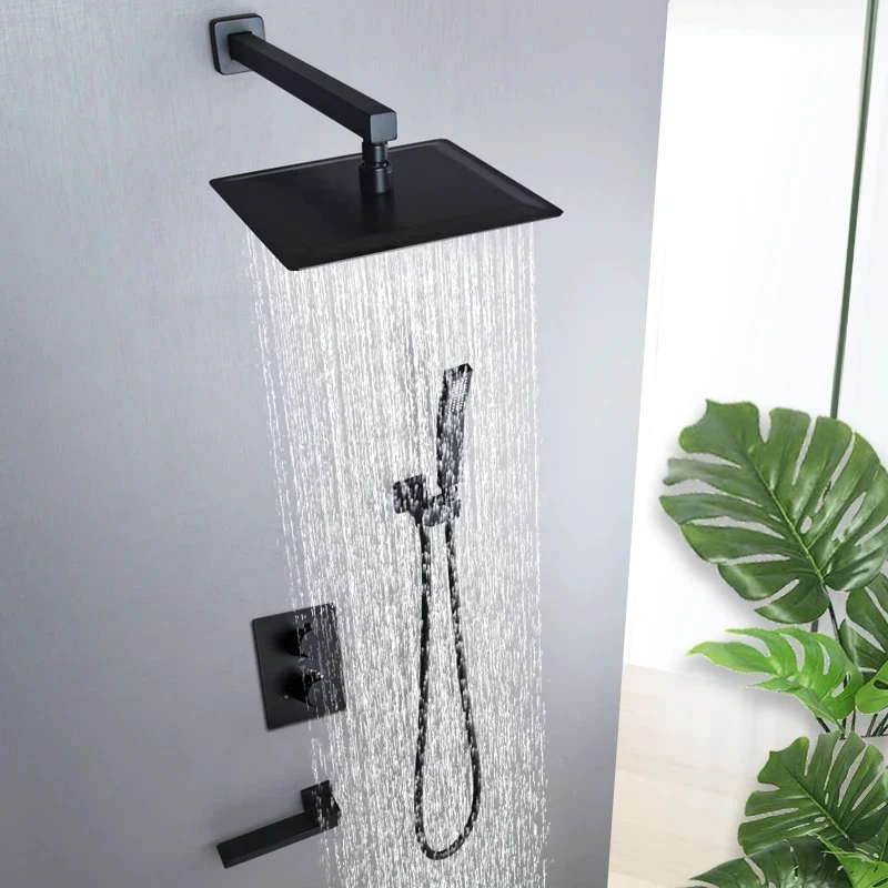 Bathroom Shower Set Embedded Chrome Shower System Rainfall Shower Head Thermostatic Mixer Bath Black Shower Faucet Set
