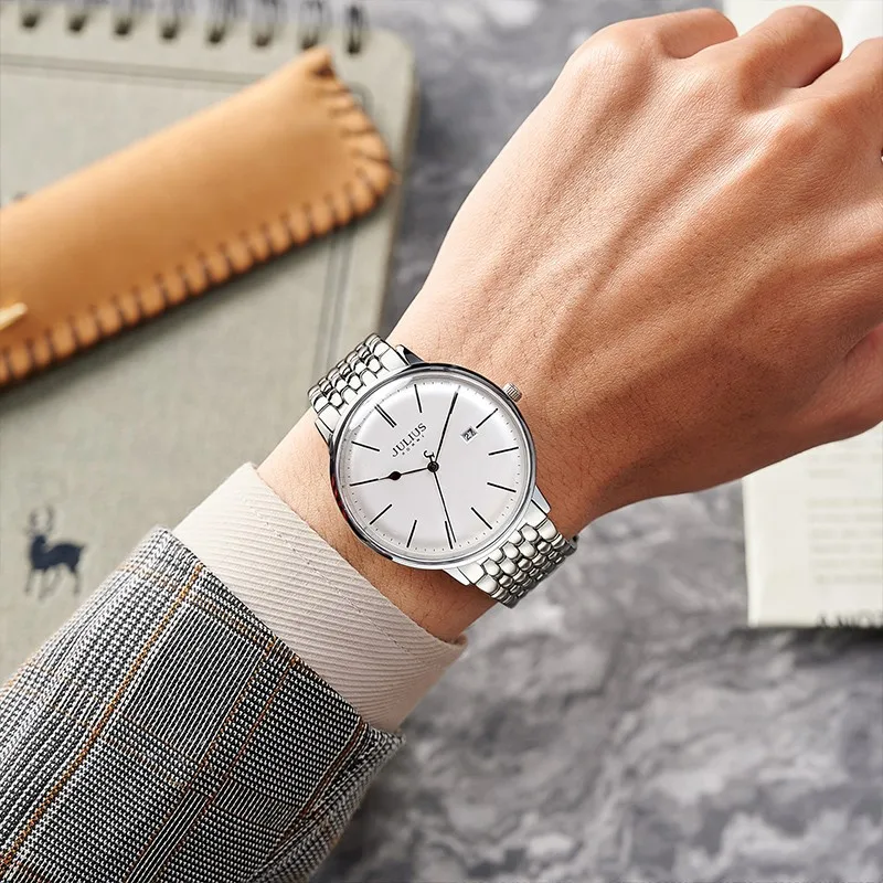 Real Functions Japan Mov\'t Men\'s Watch Fashion Hours Bracelet Real Leather Business School Boy\'s Birthday Gift Julius Box
