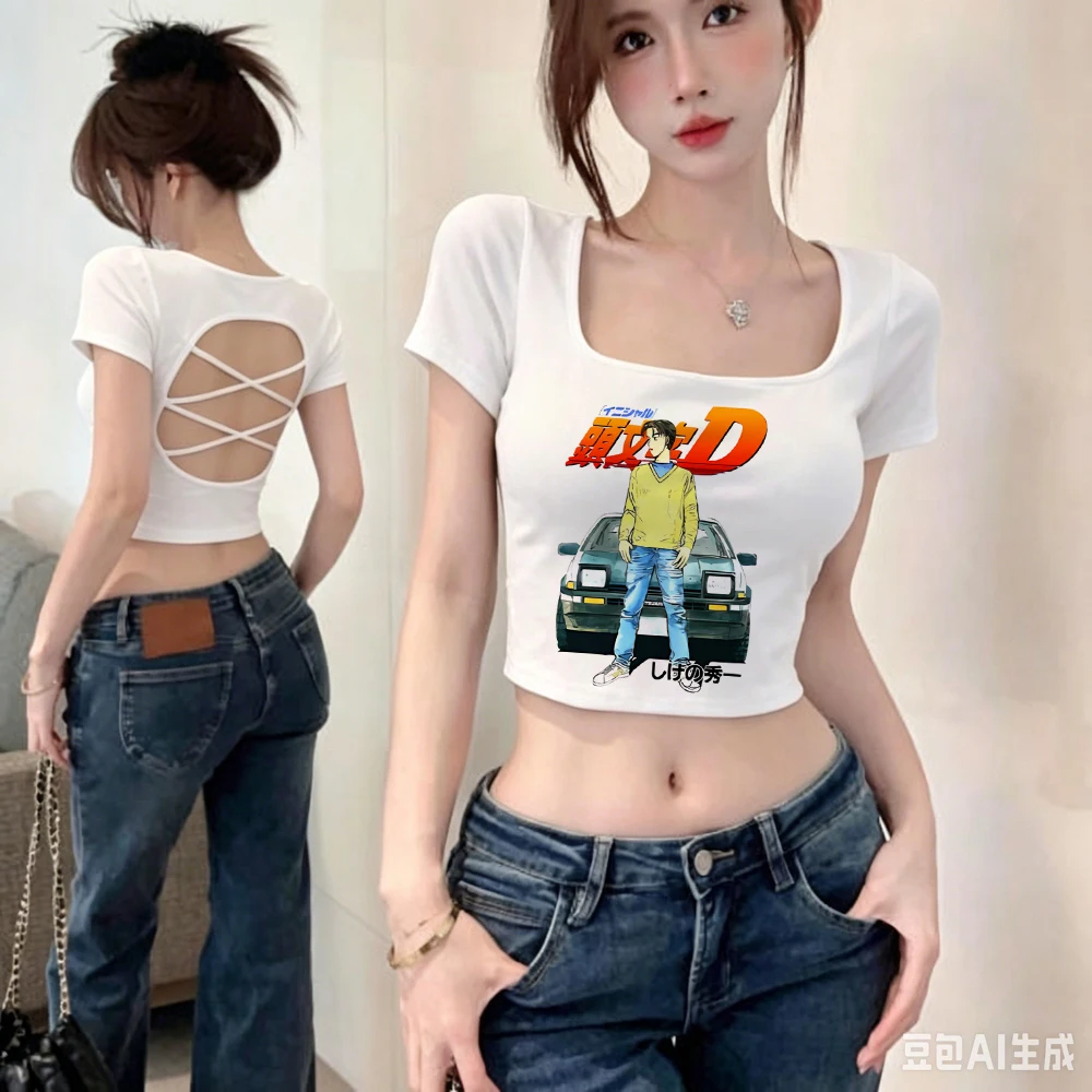 Initial d crop top teen korean fashion japanese gyaru japan manga t shirt alternative  gothic dollette