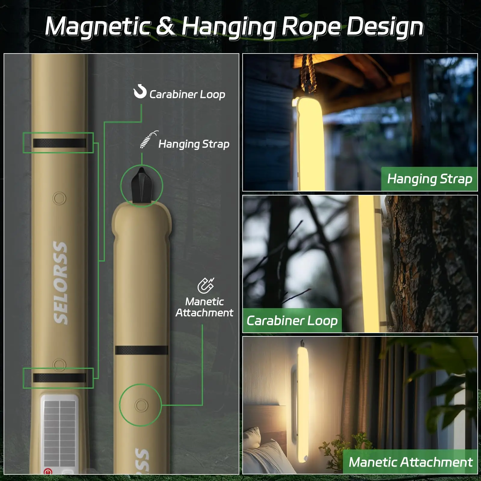 Selorss Solar Camping Lantaarn 2000Mah Opvouwbare Draagbare Camping Licht Waterdicht 3 Warm Licht Voor Wandelen Camping Vis Usb-Type C