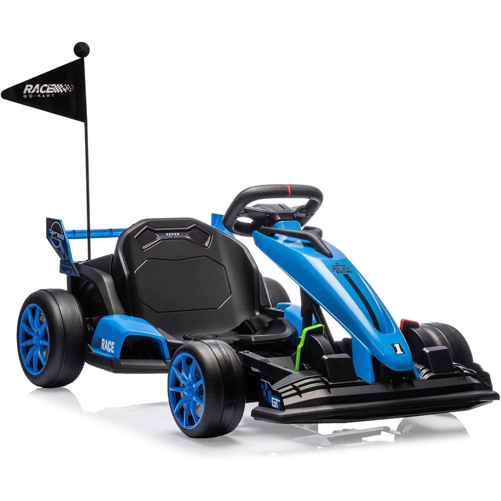 Electric drifting kart with adjustable seats and 24V outdoor riding toy with variable speed mode, suitable for children aged 6+