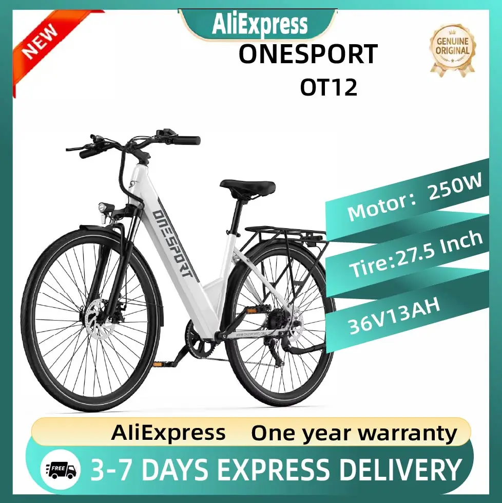 Vélo électrique Onesport OT12 pour adultes, moteur 250W, vélo électrique urbain, pneus de 27,5 pouces, vélo électrique tout-terrain