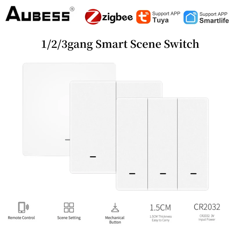 Tuya ZigBee Smart Switch 1/2/3 Gang Scena Interruttore Interruttore a pulsante wireless Alimentato a batteria Smart Home, Casa Intelligente Vita