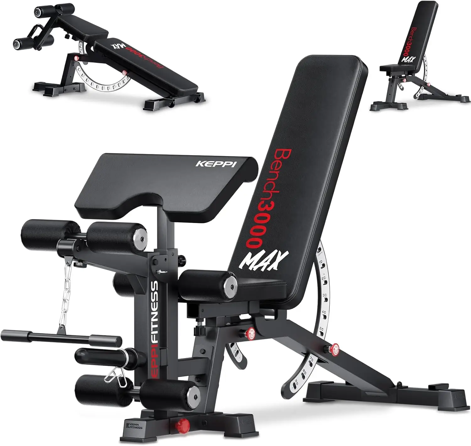Fitness-Bank mit verstellbarem Hantel, Bench3000 MAX, robuste Trainingsbankpresse mit Beinverlängerung und Predigerpolster für Heim-Fitnessstudio-Fi