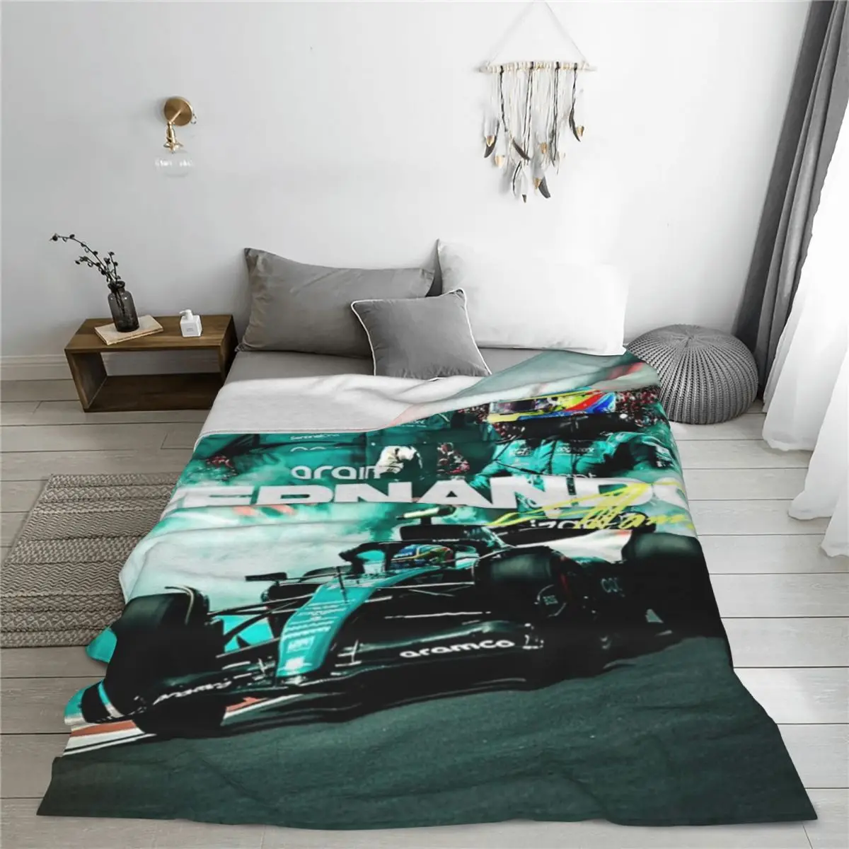 Vintage Fernando Alonso Poster Blankets Velvet Print Cozy Super Warm Throw Blankets for Home Outdoor Bedspreads