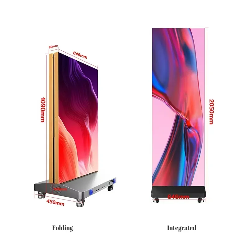 Portable Floor Standing Indoor Outdoor Ad Movable Intelligent Foldable Advertising Screen Led Poster Display