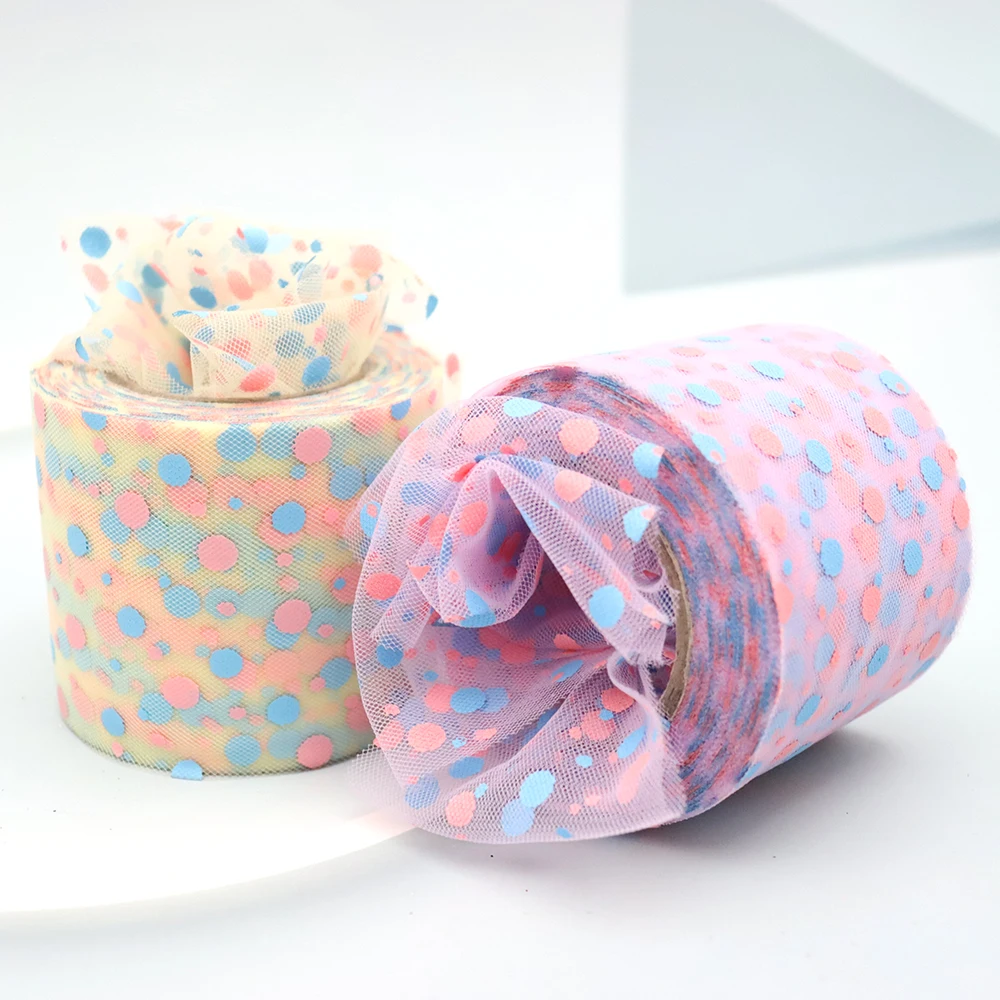 6cm 25yards Tulle Roll Colorful Polka Dotted Gauze Mesh Tape For DIY Handmade Hair Ornament Baby Headwear Bowknot Doll Clothes