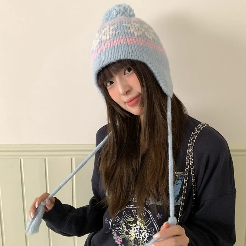 

Sweet Korean Style Knitted Pullover Hat Warm Vintage Jacquard Woolen Hat Wool Retro Beanies Cap Apparel Accessories