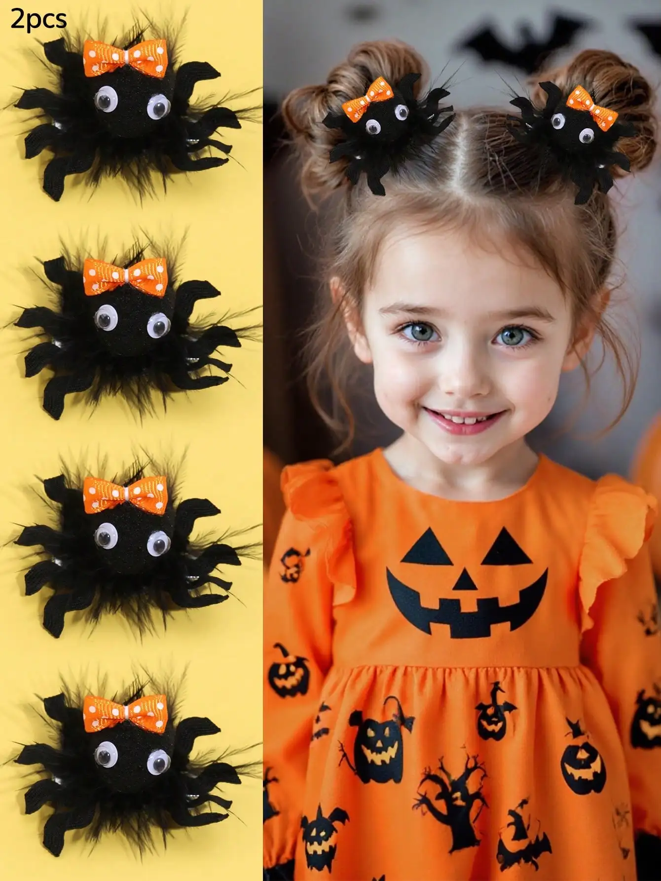 2pcs Black Halloween Girl Hair Clips, Fabric Spider Decor Hair Clips, Fun Hair Accessories, Suitable As Halloween Gift For Girls sk260714151137953522627